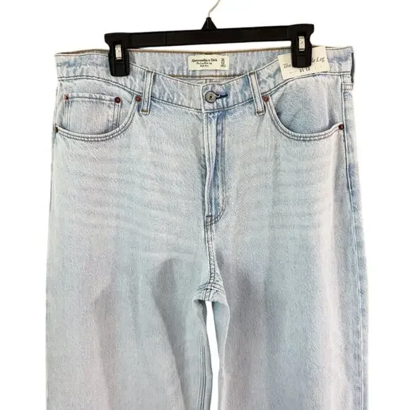 NWT Abercrombie & Fitch Light Blue High Rise The Crop Wide Leg Jeans Women's 31 - Picture 7 of 9